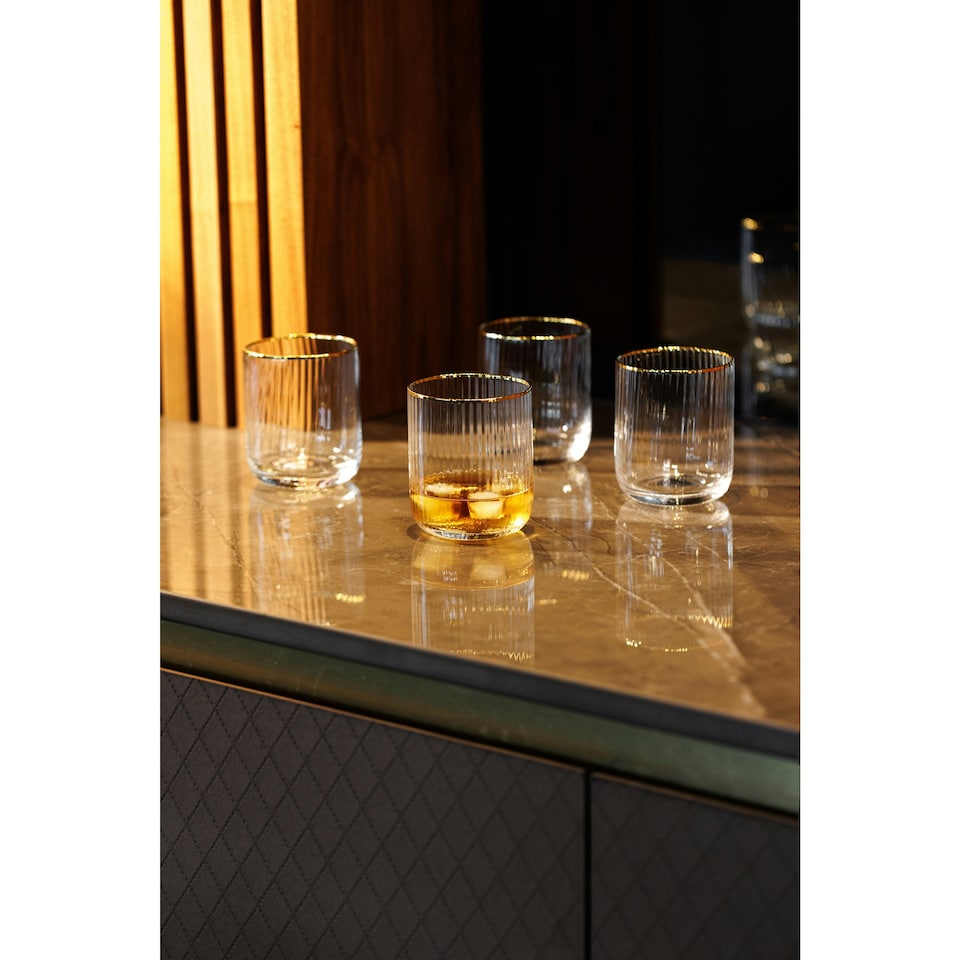 image 1 of Mikasa Tumbler Glasses Set Clear Ridged Crystal 380ml Set of 4