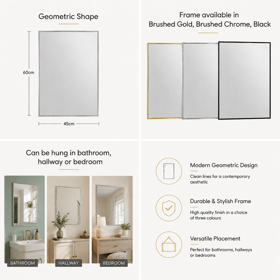 image 1 of Showerdrape Bayswarer Brushed Chrome Framed Rectangular Mirror 60x45cm