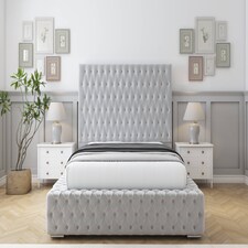 Sloomy Ambassador Silver Plush Bed Frame With Mattress With 50"  Upholstered Headboard 3' Single