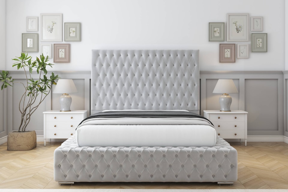 image 1 of Sloomy Ambassador Silver Plush Bed Frame With Mattress With 50"  Upholstered Headboard 3' Single