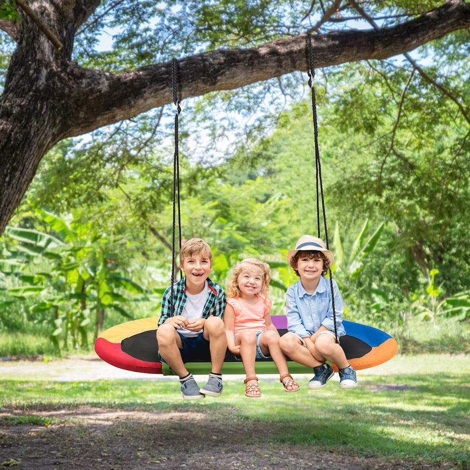 image 1 of COSTWAY Oval Swing 60 inch Tree Swing with Adjustable Heights Multicolor