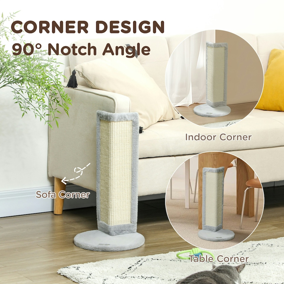 image 1 of PawHut 56cm Corner Cat Scratching Post with Sisal Scratching Pad, Grey