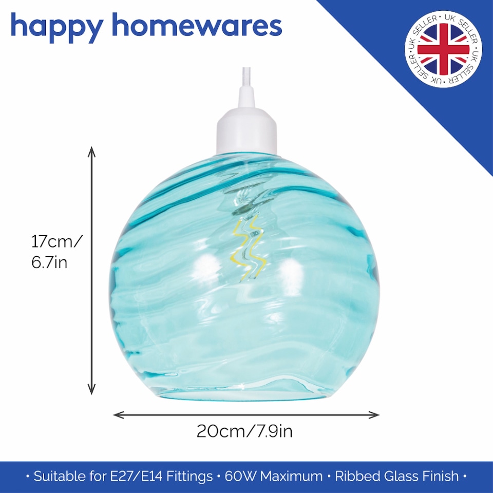 image 1 of Modern Designer Teal Circular Ribbed Glass Non Electric Pendant Lamp Shade | Blue