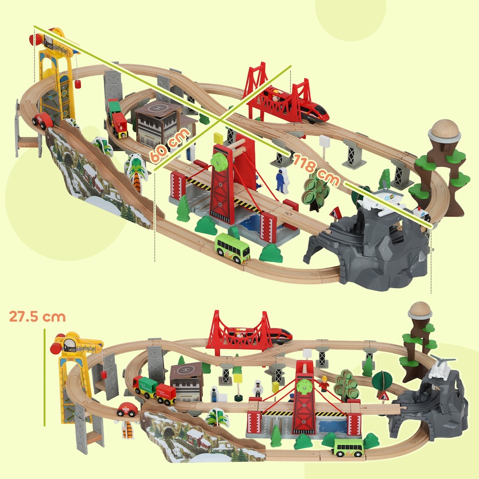 image 1 of AIYAPLAY Wooden Train Set, 100 Piece Toy Train with Crane for 3+ Years Old