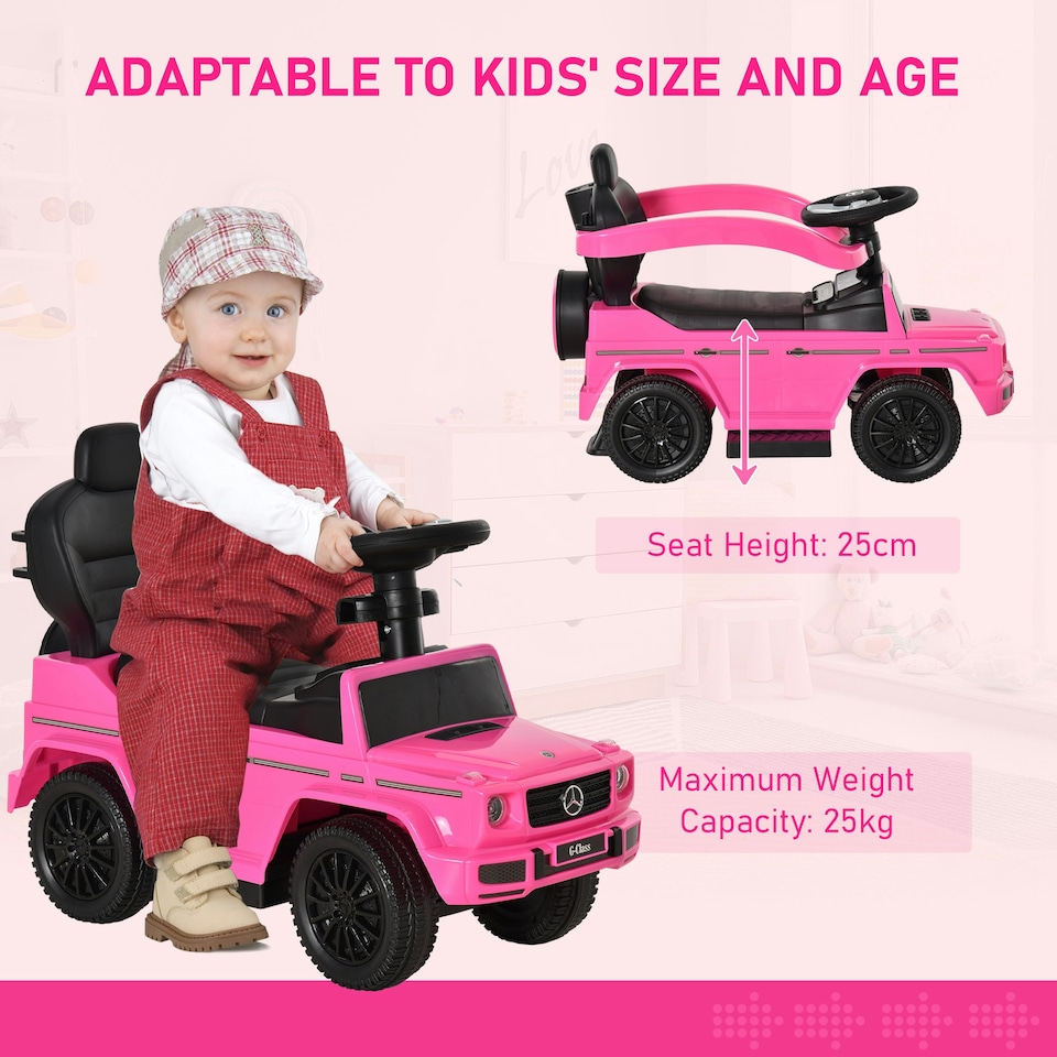 image 1 of HOMCOM Kids Ride-on Push Car 3 in 1 Benz G350 Baby Floor Slider Walker, Pink