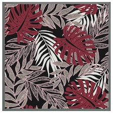 Tropical leaves in red, white & grey (Picutre Frame) Grey | XL