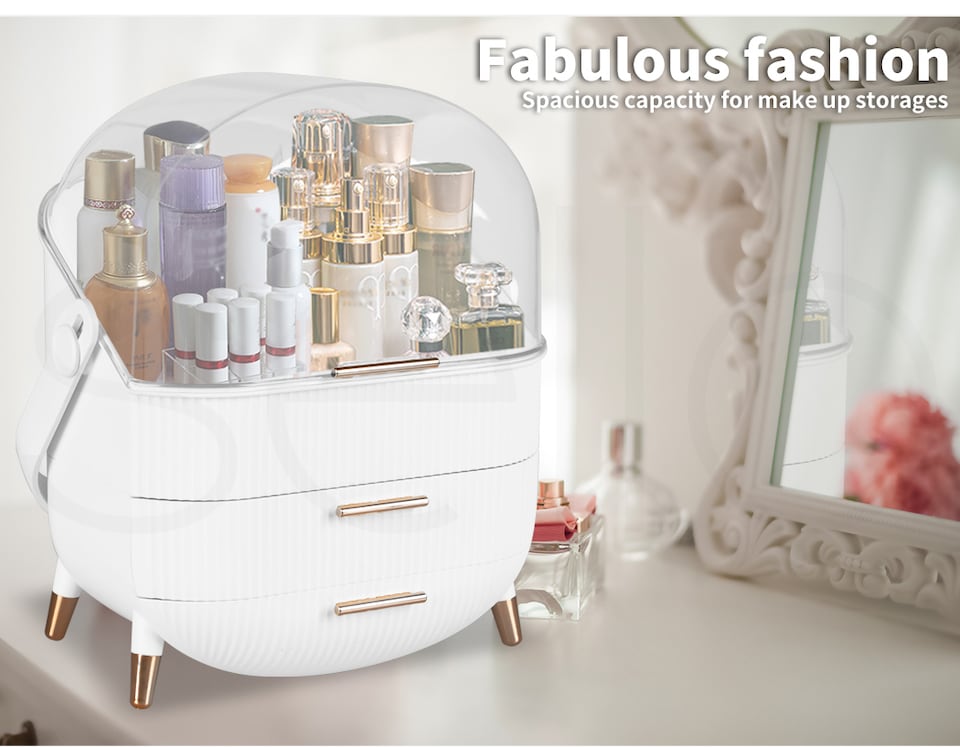 image 1 of ilus Makeup Organizer Case Drawer Portable Cosmetic Jewellery Storage Box White