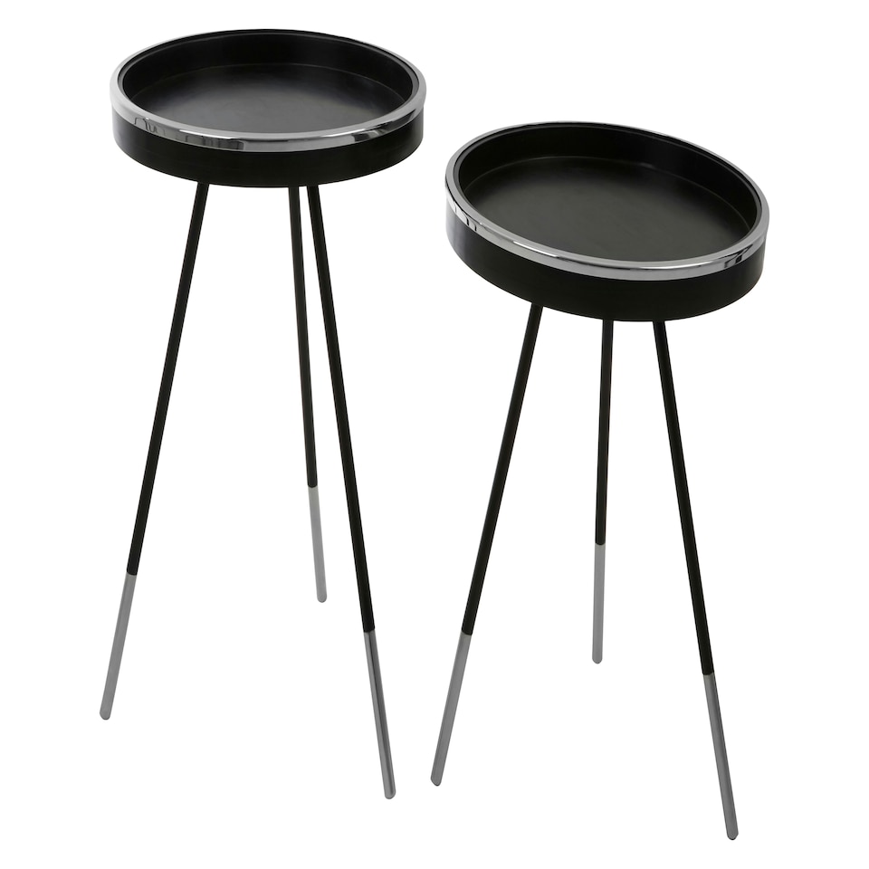 image 1 of Interiors by Premier Modern Monochrome Set of 2 Side Tables, Round Wooden Tables with Raised Edges, Sleek Black Tables
