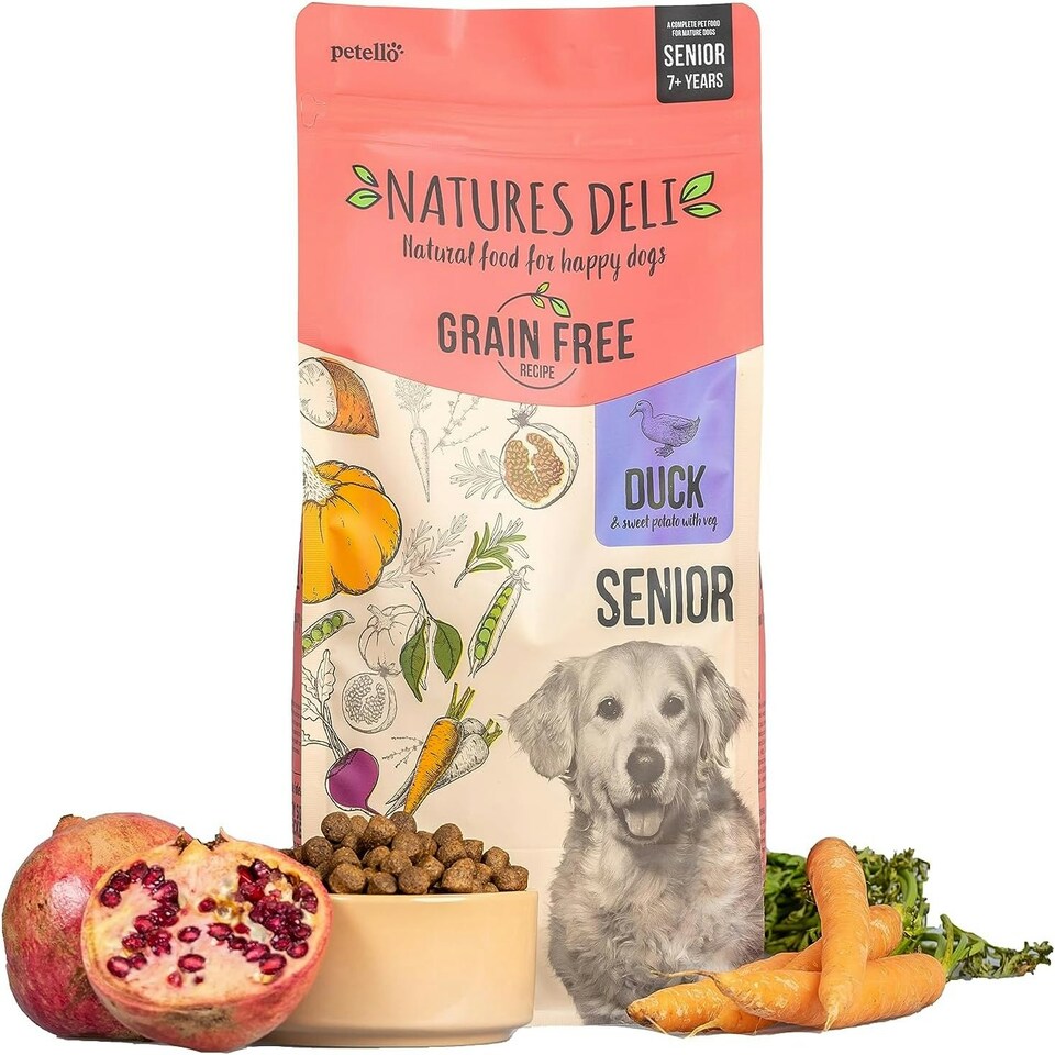 image 1 of Natures Deli Senior Dry Dog Food, Grain Free Natural Complete Hypoallergenic Food for Dogs, Suitable for All Breeds Aged 7 Plus, Duck and Sweet Potato - 2 kg