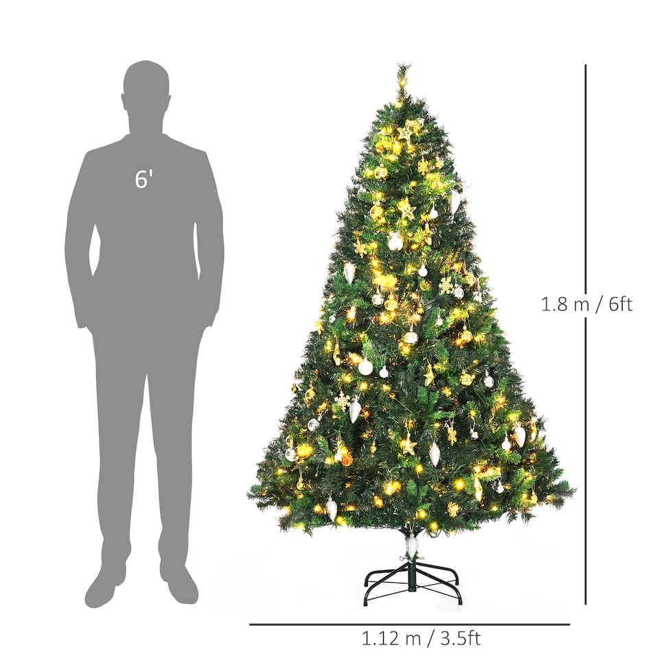 image 1 of HOMCOM 1.8m 6ft PreLit Artificial Christmas Tree 200 LED Xmas Tree Holiday Decor with Decorative Balls Ornament Metal Stand