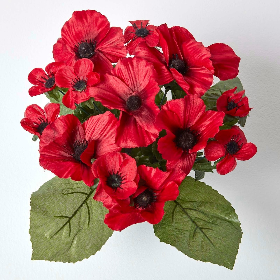image 1 of Homescapes Artificial Red Poppy Flower Arrangement in Grave Pot