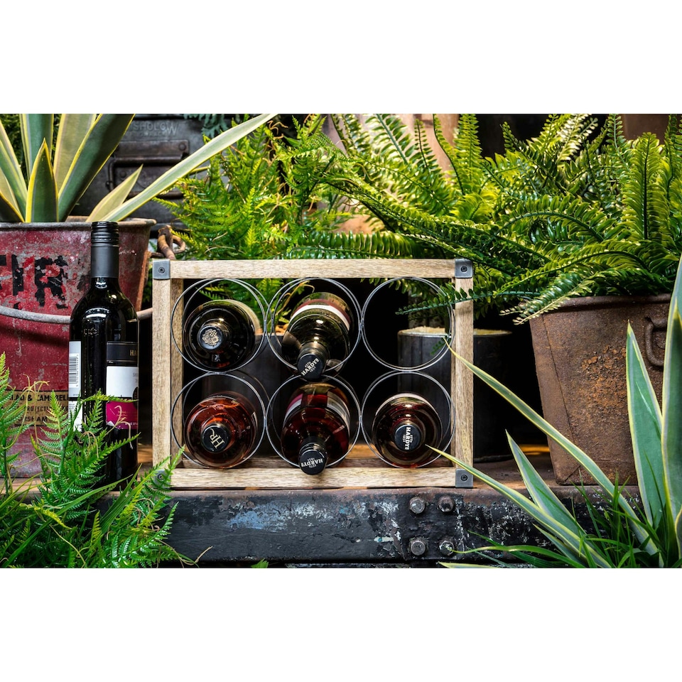 image 1 of KitchenCraft Wine Rack Wood Metal 6 Bottle
