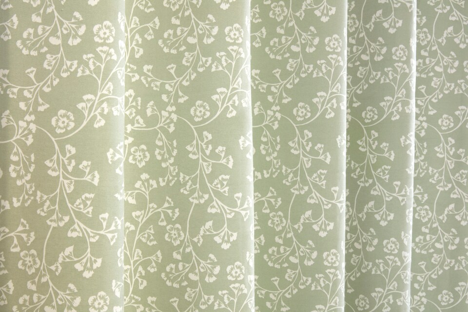 image 1 of Sade - Fully Lined Floral Curtains - Eyelet - Polycotton (Green, 46'' x 90'' - 117cm x 229cm (Pair))