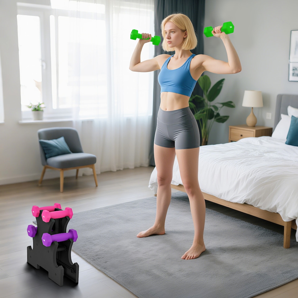 image 1 of SPORTNOW Hex Dumbbells Set with Dumbbells Rack, 2 x 1kg, 2 x 2kg, 2 x 3kg