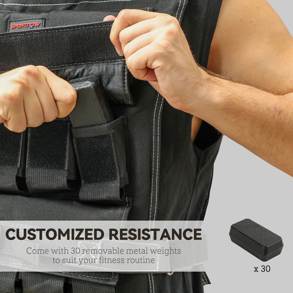 image 1 of 30KG Adjustable Weighted Vest with 30 Metal Weights, Running Weight Vest