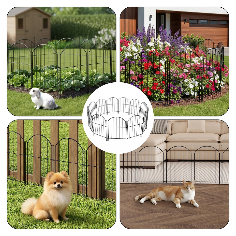 image 1 of Levede 10 Pack Metal Garden Fence Decorative Animal Barrier Outdoor Pet Border | Black