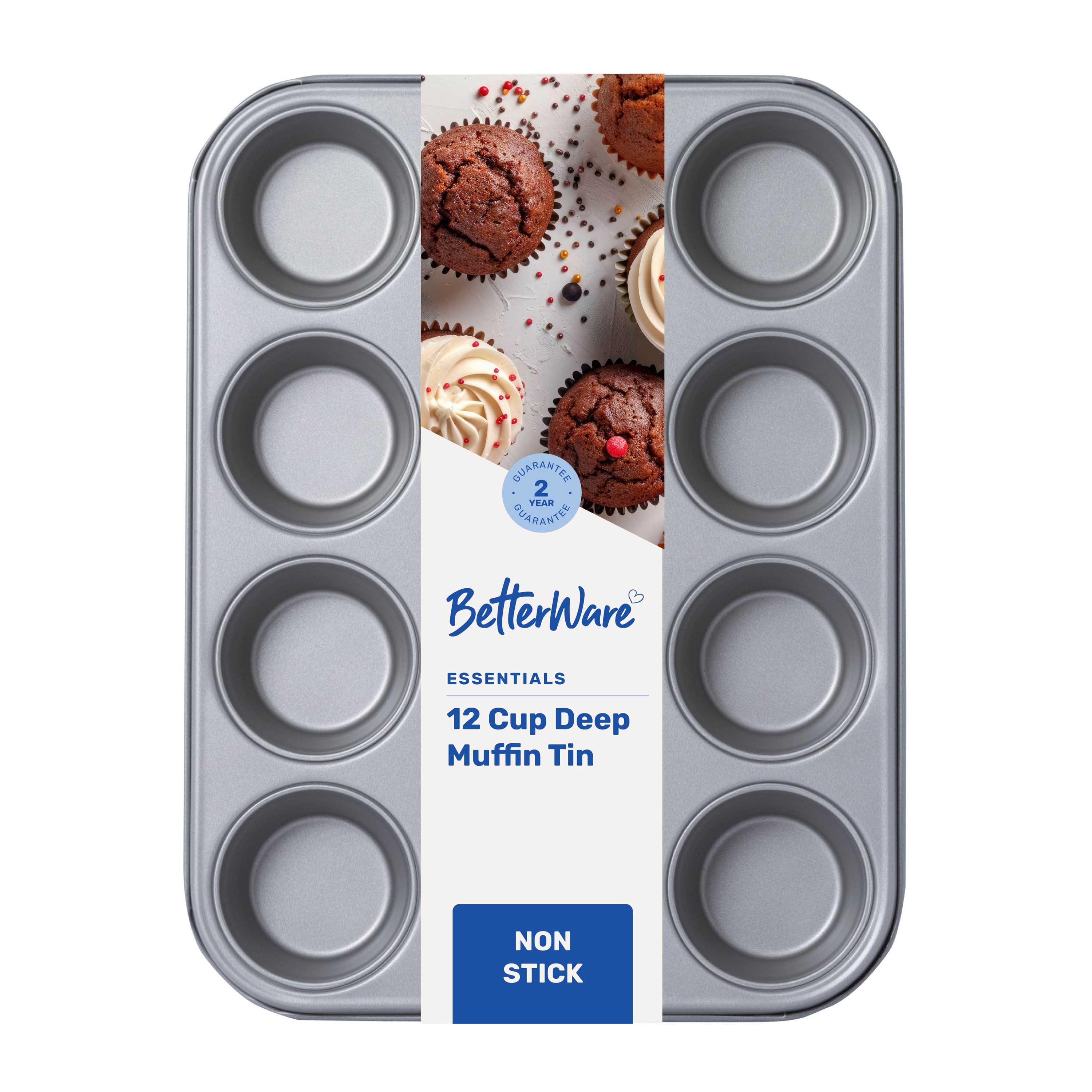 Betterware Essentials 12 Cup Non-Stick Muffin Tin in Silver