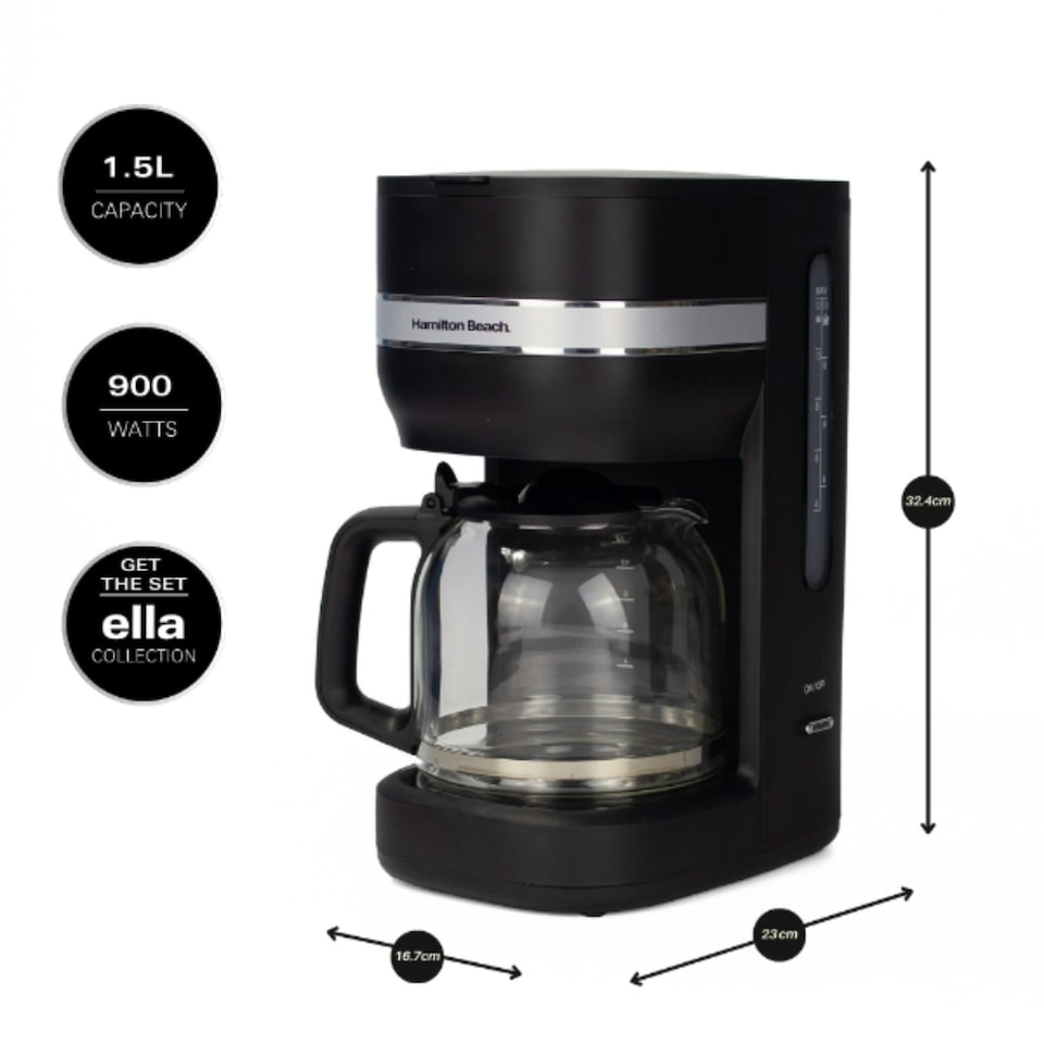 image 1 of Hamilton Beach 1.7L Kettle, 2 Slot Toaster, Coffee Machine & 20L, 700W Microwave Set - Ella Collection - Black