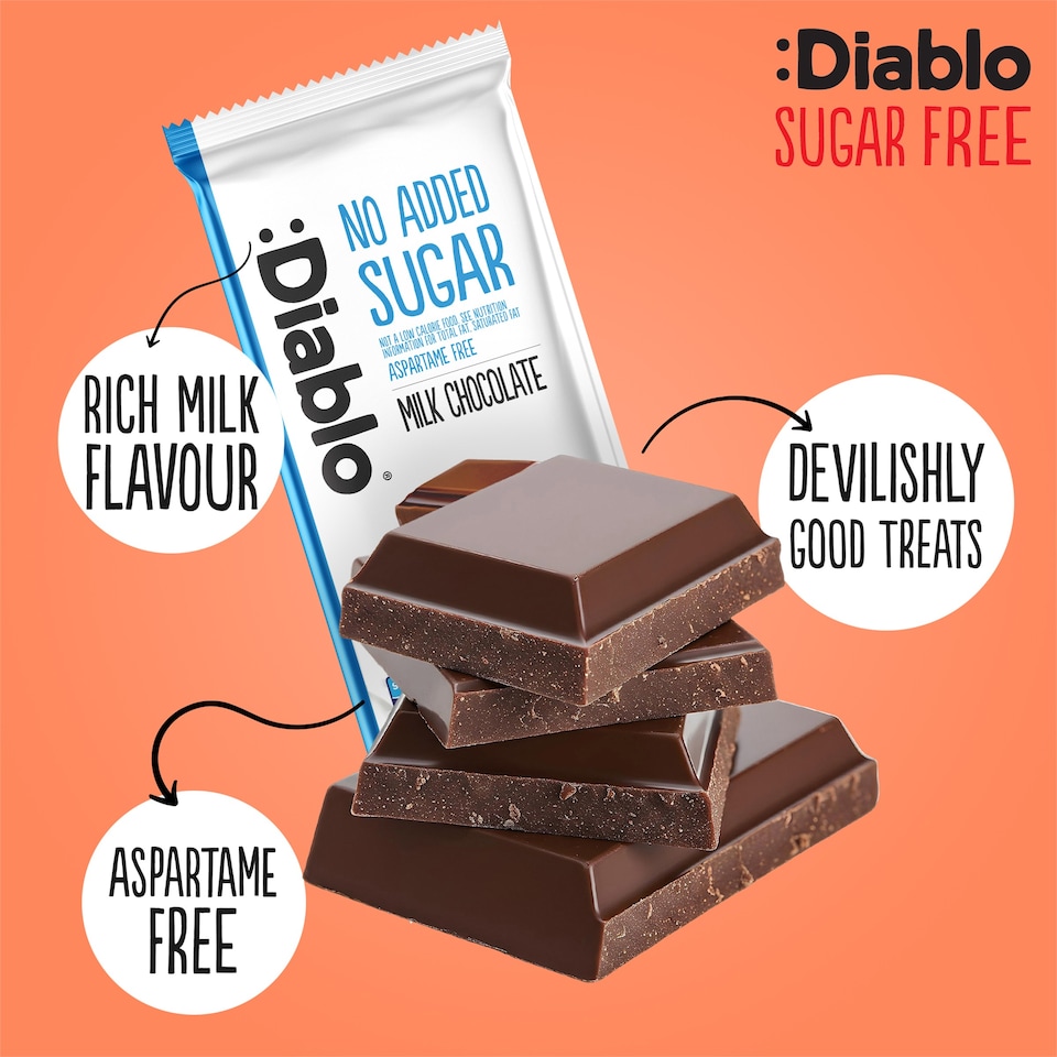 image 1 of Diablo No Added Sugar Milk Chocolate Bar 85g 3 Pack