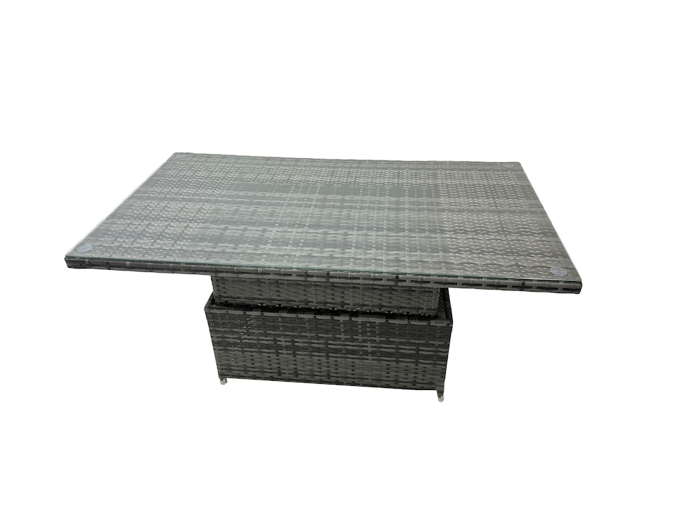 image 1 of Fimous 8-seater Patio Height Adjustable Rising Lifting Table Sofa Sets Rattan Garden Furniture Dining Set with 2 Big Stools Dark Grey Mixed