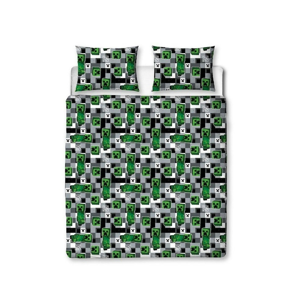 image 1 of Minecraft Blocks Duvet Cover Set - Green/Multicoloured - Double Green | Double