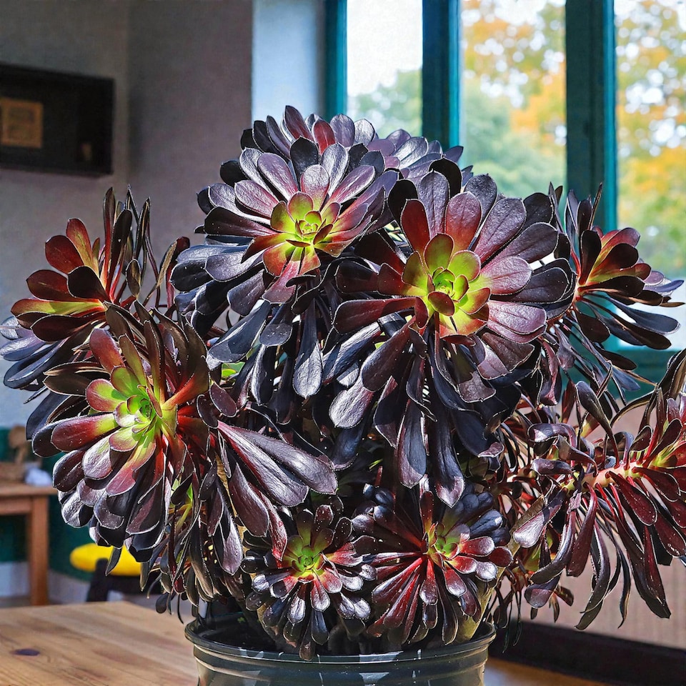 image 1 of 1 x Aeonium Arboreum Schwartzkopf in 9cm Pot - House Leek Indoor Houseplant