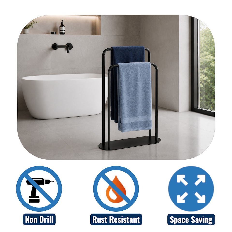 image 1 of Showerdrape Aspen Freestanding Black Towel Storage Stand | Black | Black | 1