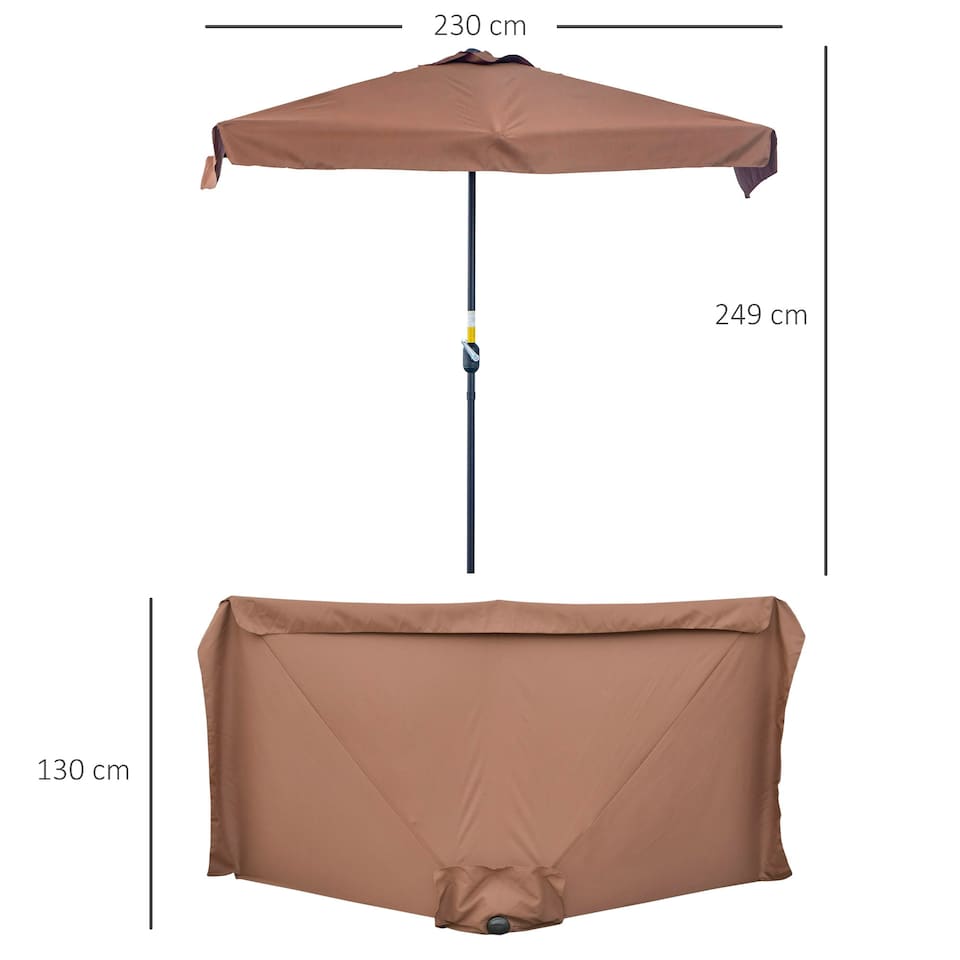 image 1 of Outsunny 2.3m Half Round Parasol Garden Sun Umbrella Metal w/ Crank Brown