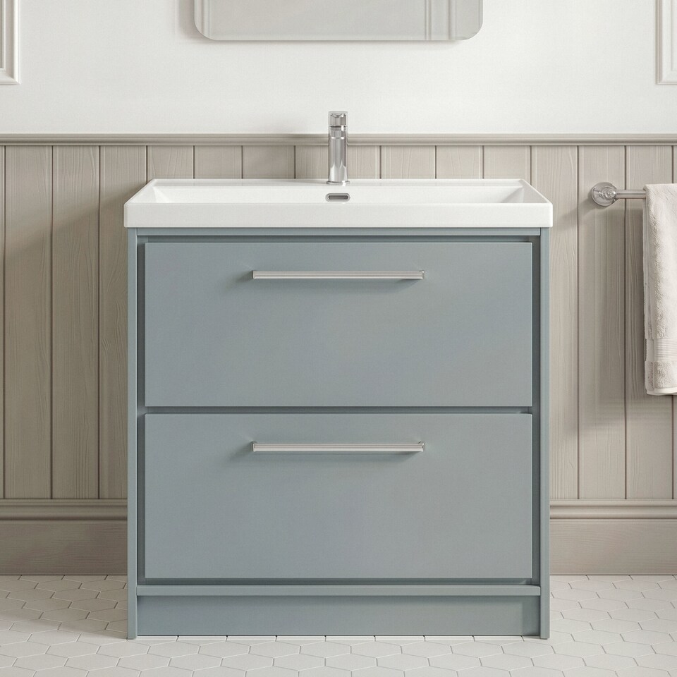 image 1 of Balterley Modern Bathroom 2 Soft Close Drawer Floor Standing Vanity Unit & Rectangular Basin | Grey | Monument Grey | 1