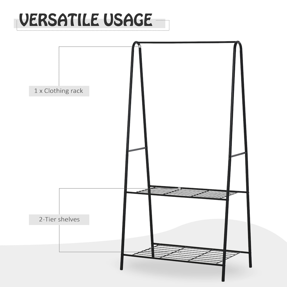 image 1 of HOMCOM A Shaped Clothes Rack Garment Hanger Hanging Rail 2-tier Shelving Metal