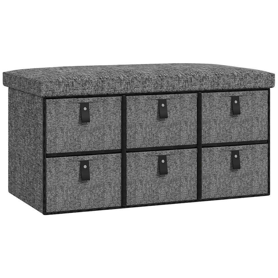 image 1 of HOMCOM Shoe Bench with Seat, Shoe Storage Bench with Cushion and 6 Fabric Drawers for Entryway, Hallway, Living Room, Bedroom, Dark Grey | Grey | Dark Grey