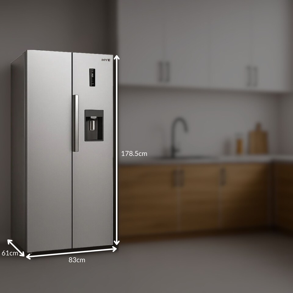 image 1 of HYE 444 Litre Frost Free American Fridge Freezer with Non-Plumbed Water Dispenser, 83cm, Silver - RF01AMWD460S03