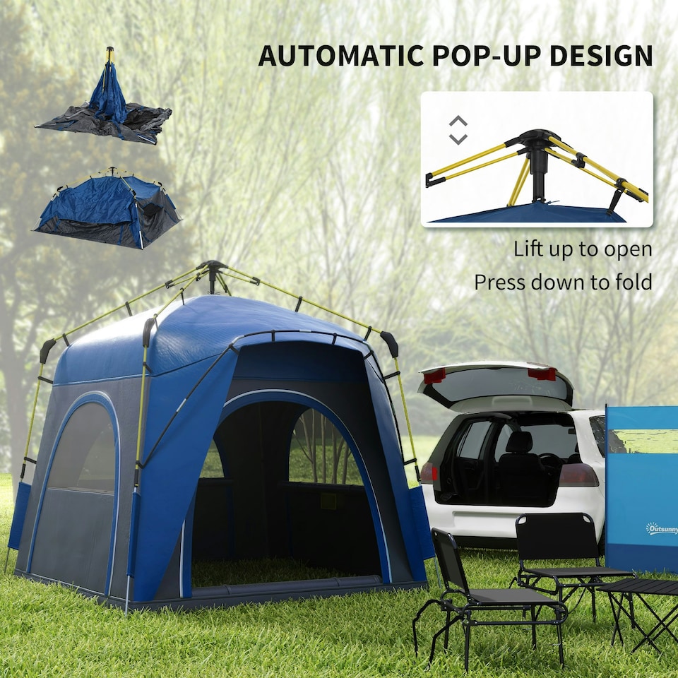 image 1 of Outsunny 4 Man Pop Up Tent Camping Backpacking Dome Tent, Green