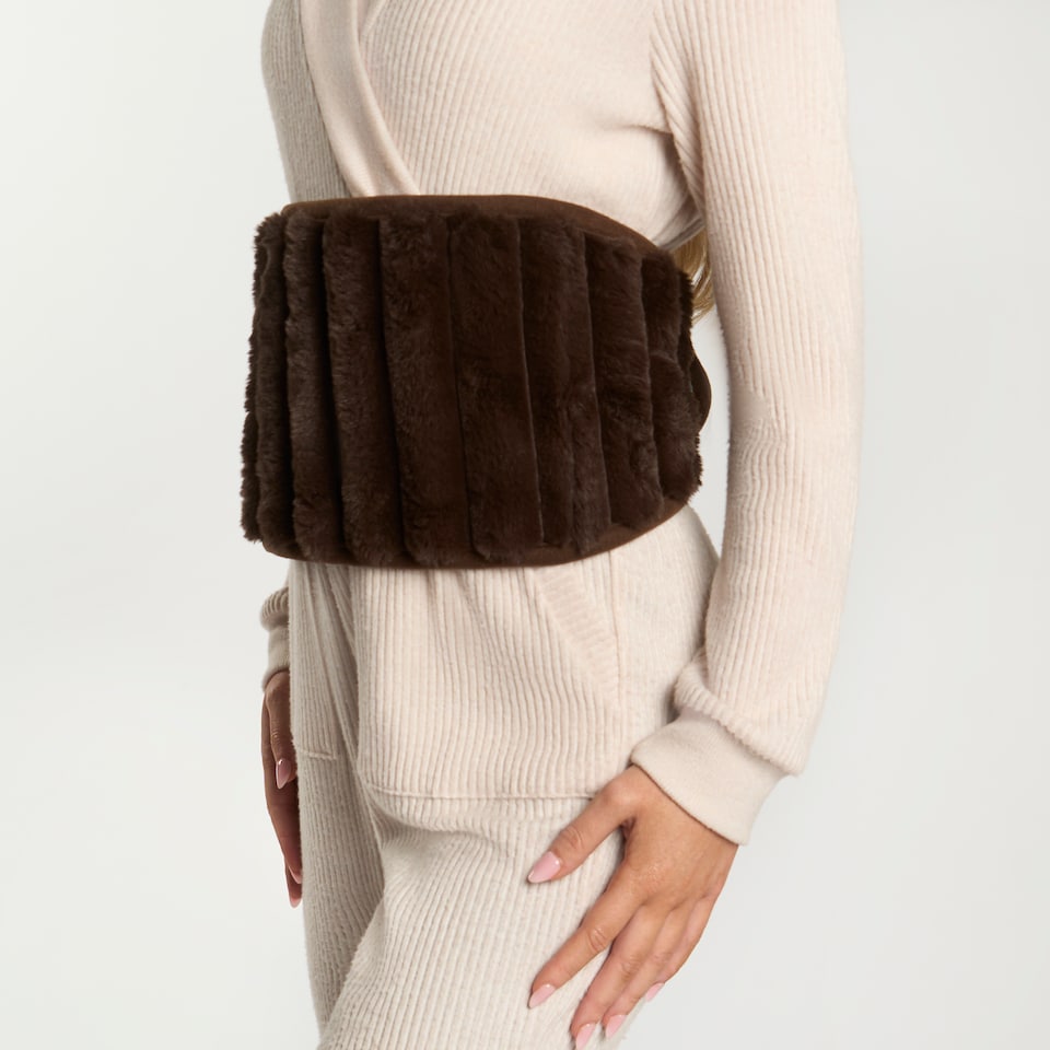 image 1 of OHS Ribbed Fleece Hot Water Bottle Belt Adjustable Heating Wrap | Brown