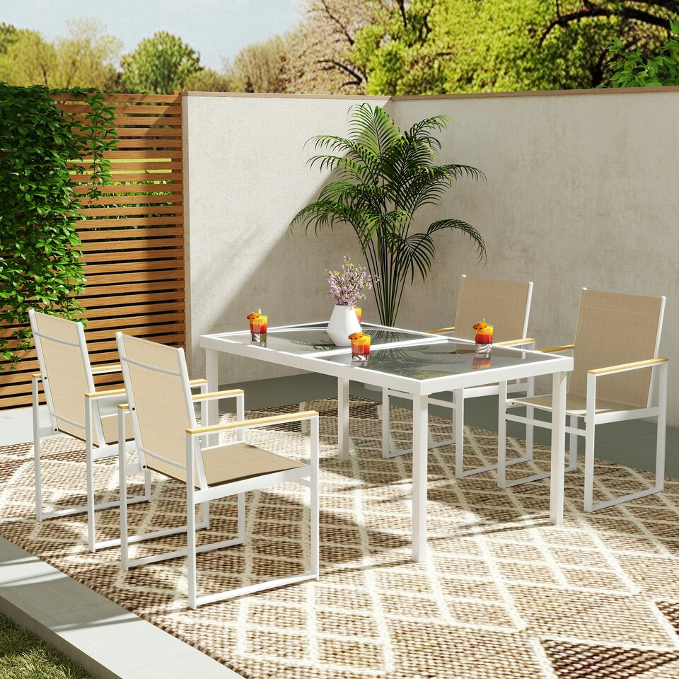 image 1 of Outsunny 6 Pieces Garden Furniture Set with Parasol, Folding Chairs