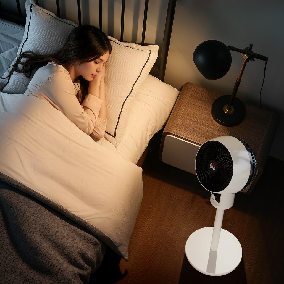 image 1 of HOMCOM 9 Pedestal Fan, 70 Oscillation 90 Vertical Tilt Oscillating Air Circulator with 3 Speeds, Standing Fan for Home Office, Bedroom, White and Black