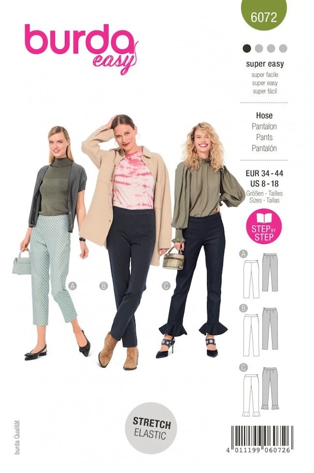 image 1 of Burda 6072 Paper Sewing Pattern – Women’s Trousers, Sizes 8–18 (34–44), Easy