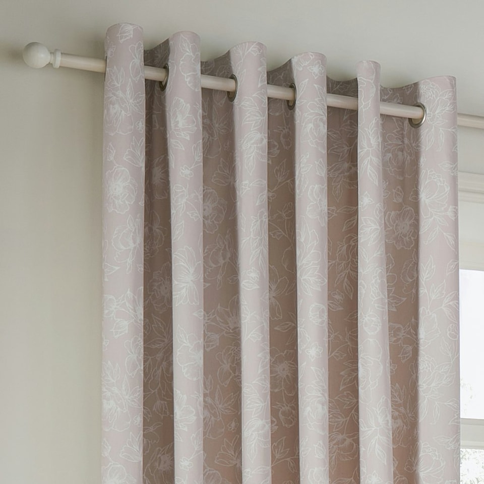 image 1 of Wylder Bella Floral Natural Eyelet Curtains (W)168cm x (D)137cm | Pink | Natural Pink | One Size