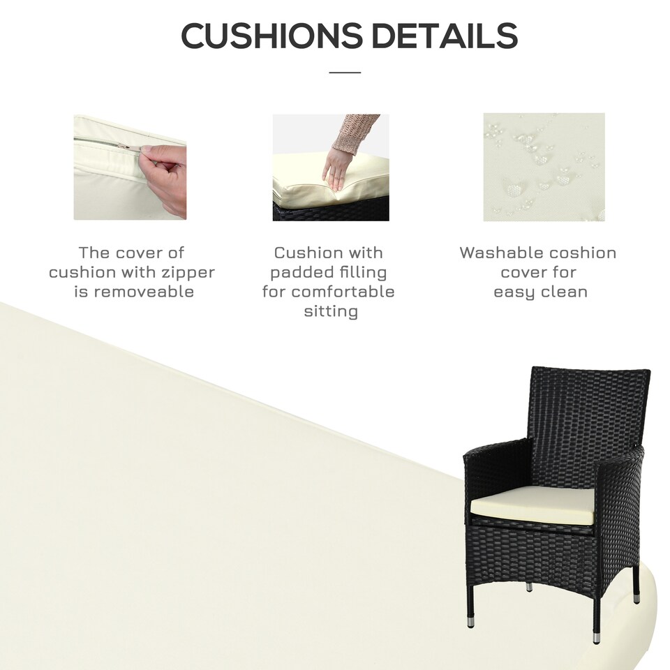 image 1 of Outsunny 3 Pieces Rattan Bistro Set, Wicker Garden Furniture Set with 2 Tier Coffee Table and Chairs, Cushions, for Outdoor Patio Balcony, Black