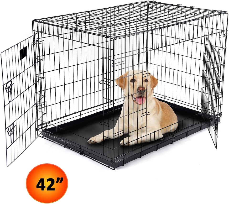 image 1 of Actiaspet Foldable Metal Dog Cage Crate with Tray Black Multiple Sizes (Black, Extra Large)