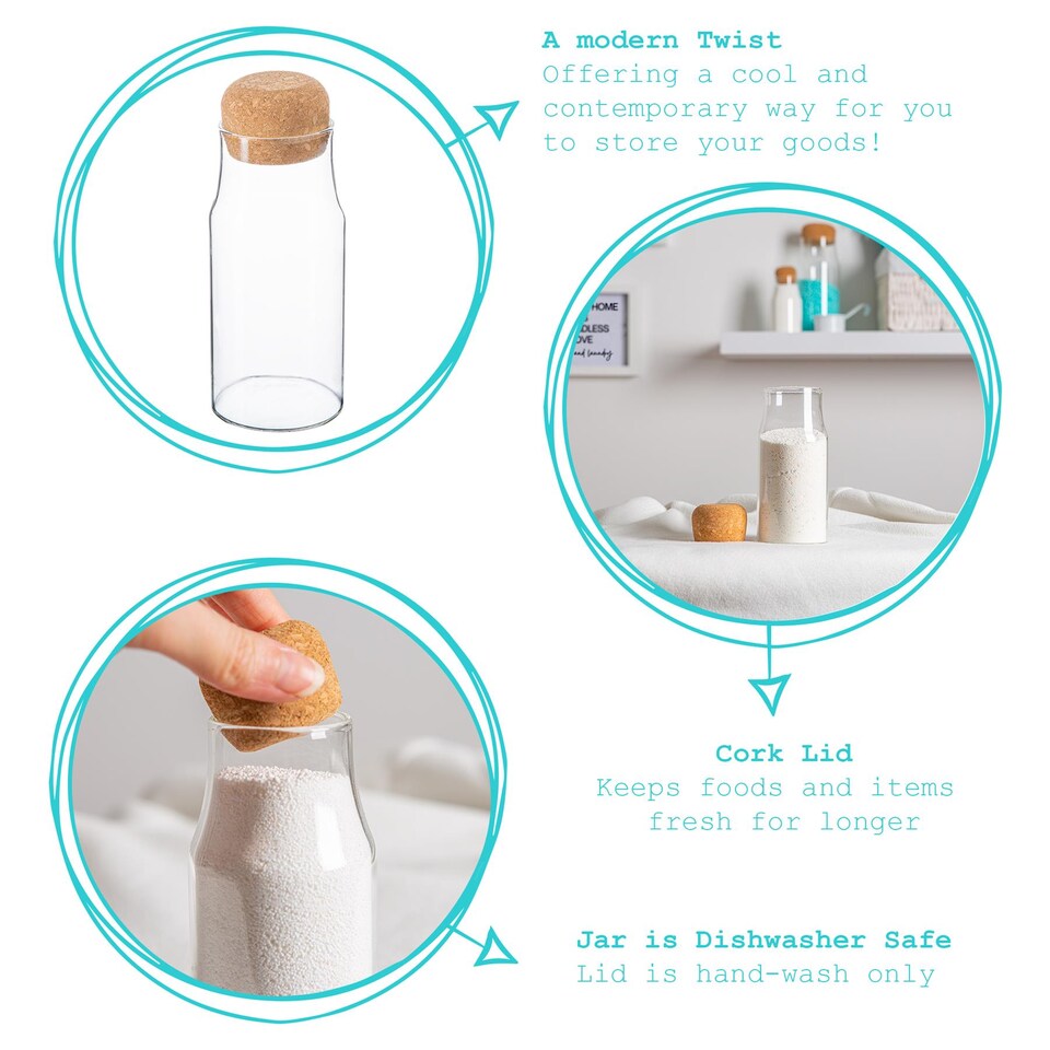 image 1 of Argon Tableware Glass Storage Bottles with Cork Lids - 375ml - Pack of 3