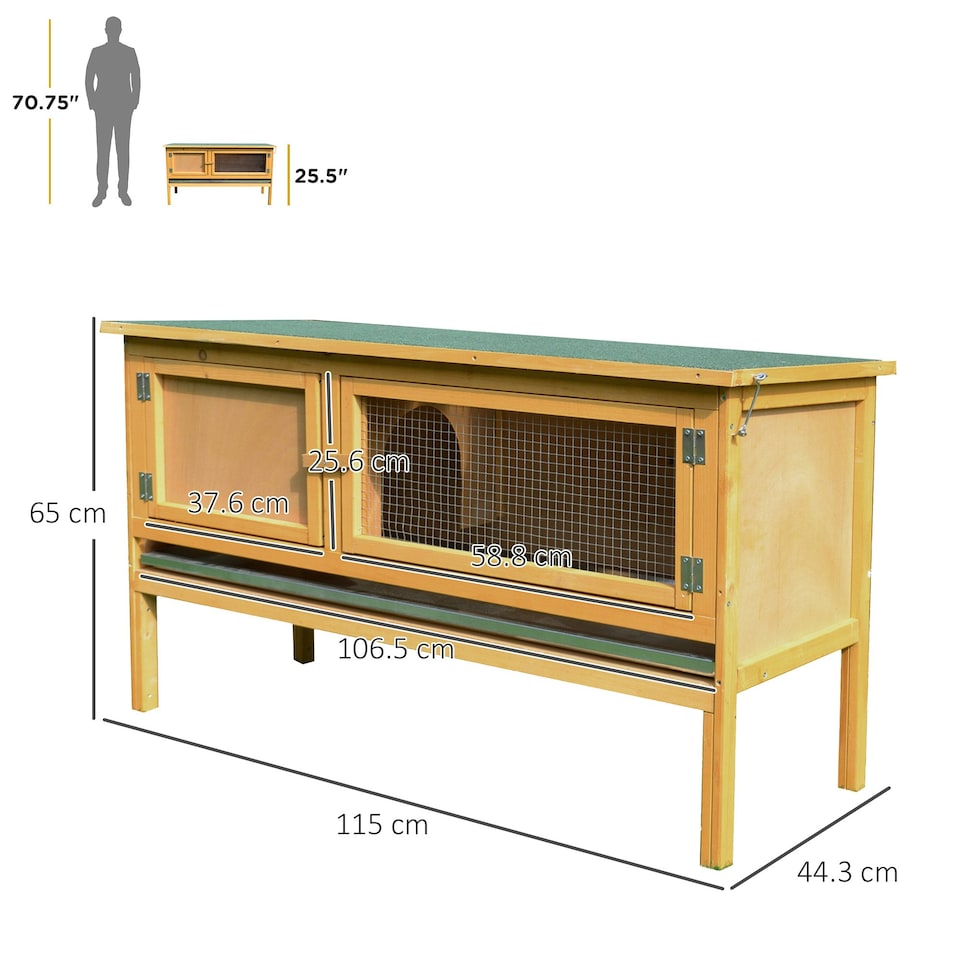 image 1 of PawHut Wooden Rabbit Hutch Bunny Cage Outdoor Small Animal House w/ Hinged Top