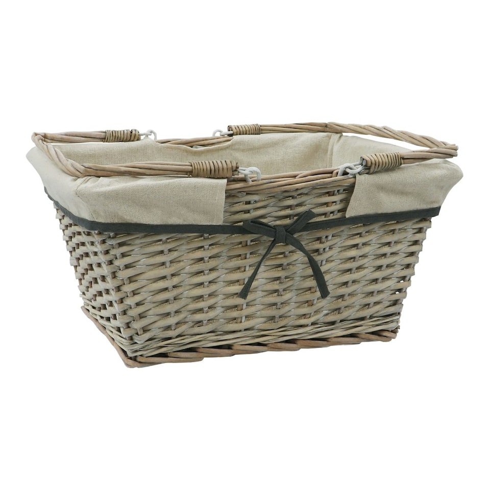 image 1 of JVL Hand Woven Arianna Rectangular Willow Shopping Basket with Handles, Grey Wash
