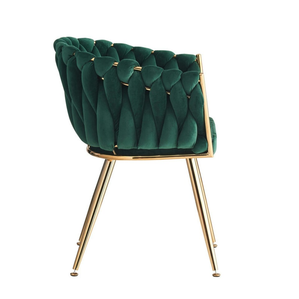 image 1 of Single Roma Knot Velvet Armchair with Gold Metal Legs, Modern Tufted Design for Living Room Green