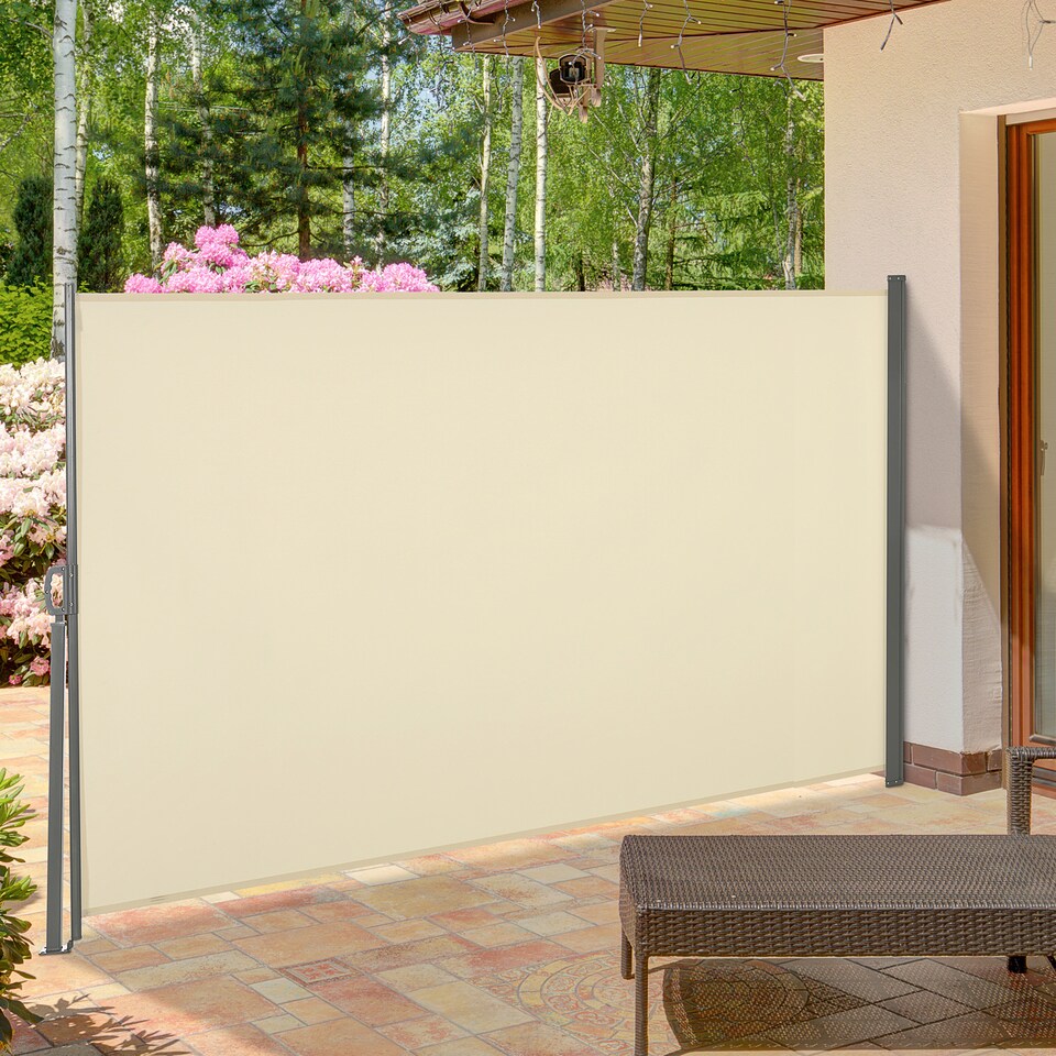 image 1 of Outsunny Retractable Sun Side Awning Screen Fence Patio Garden Wall Balcony Screening Panel Outdoor Blind Privacy Divider (3x1.6M, Cream White) | Cream