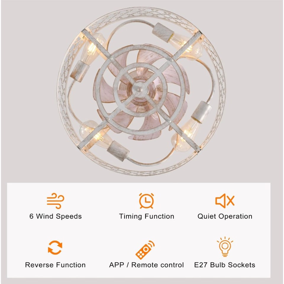image 1 of Industrial Flush Mount Ceiling Fan White 4xE27 50cm with Remote Control