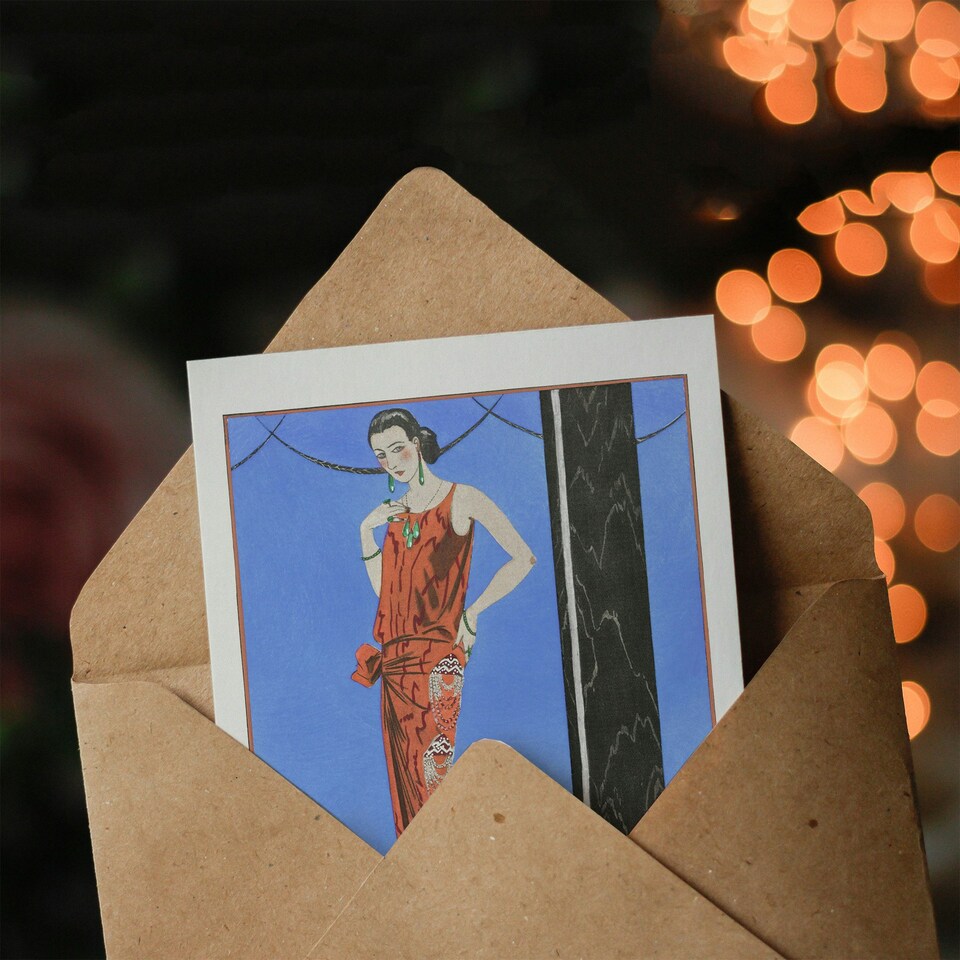 image 1 of George Barbier Art Card Blue Room of Arthenice Vintage Fashion