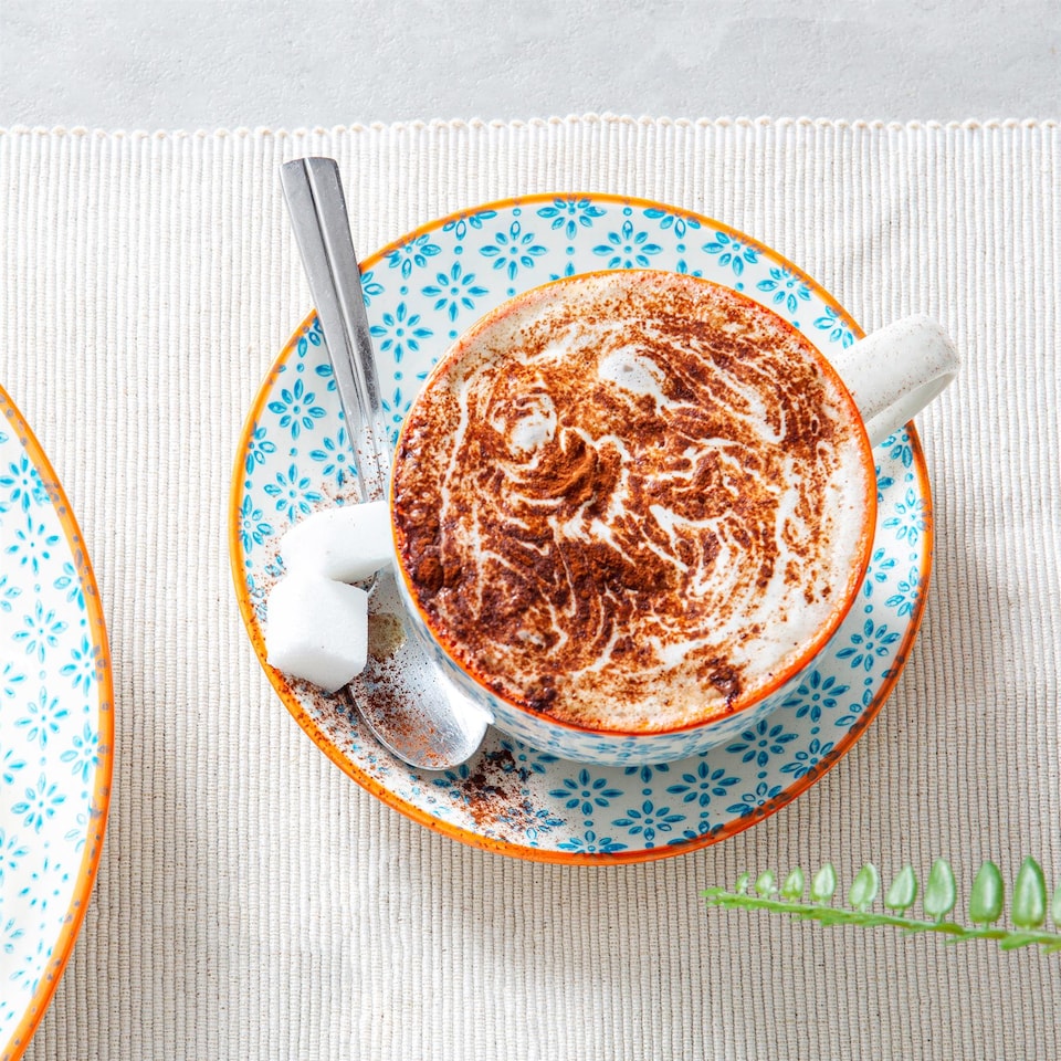 image 1 of Nicola Spring 12 Piece Hand-Printed Cappuccino Cup & Saucer Set - 250ml - 3 Colours