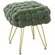image 6 of HOMCOM Woven Velvet Foot Stool with Steel Legs for Living Room, Dark Green Green