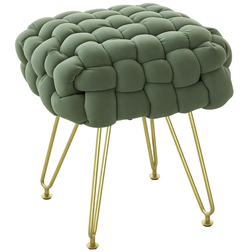 image 1 of HOMCOM Woven Velvet Foot Stool with Steel Legs for Living Room, Dark Green Green
